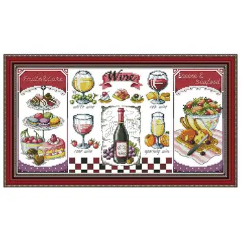 

Red wine and desserts counted printed on the canvas 11CT 14CT DIY kits Cross Stitch embroidery needlework Sets handmade