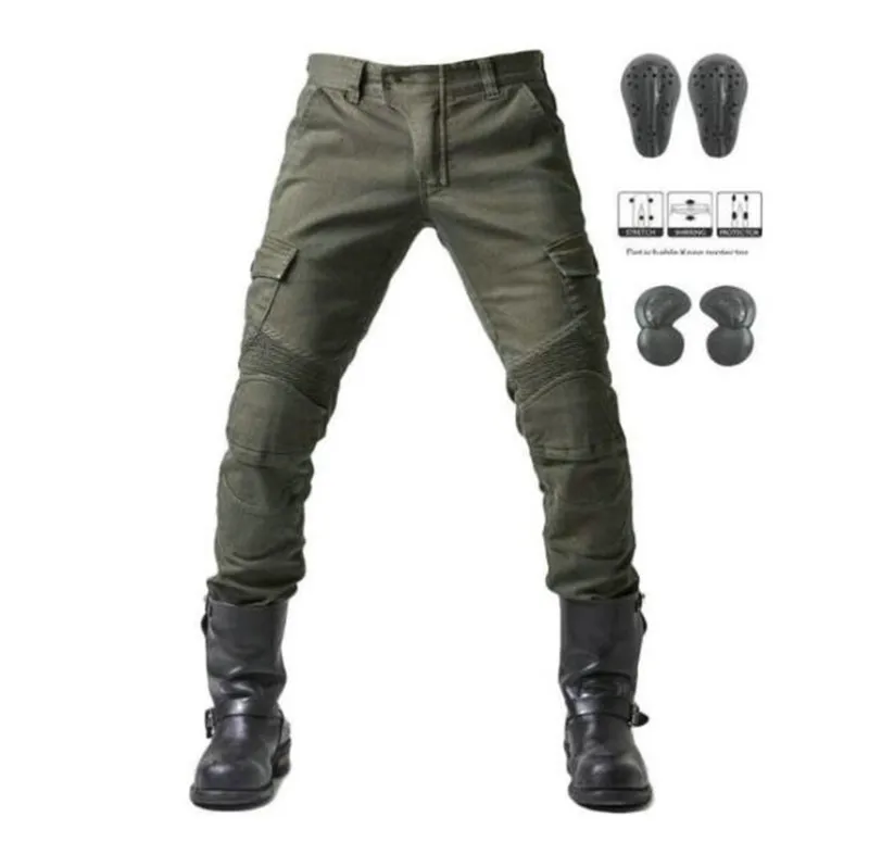 Green Motorcycle Pants Men Motocross Racing Trousers Cargo Jeans Touring Riding Pantalon Moto Pants Motorcycle Equipment Pants