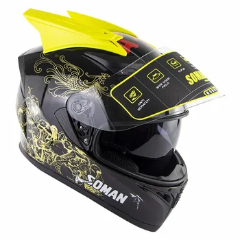 

Retro Classic Double Lens Highway Riding Full Face Motorcycle Helmet+Spoiler horns casco capacete moto ECE Approved Soman SM960