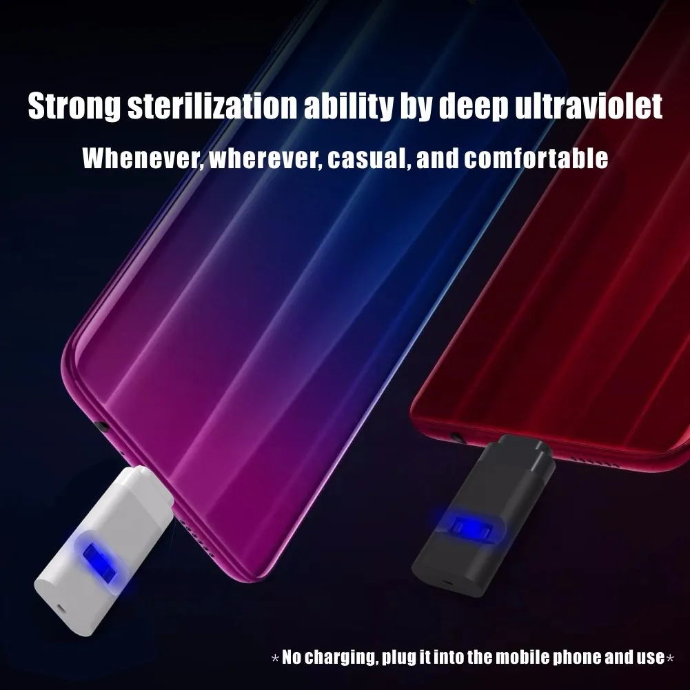 Hot sale mobile phone disinfection light UVC LED uv sterilizer small body for Android  Type c & Ios  portable Mini uv light