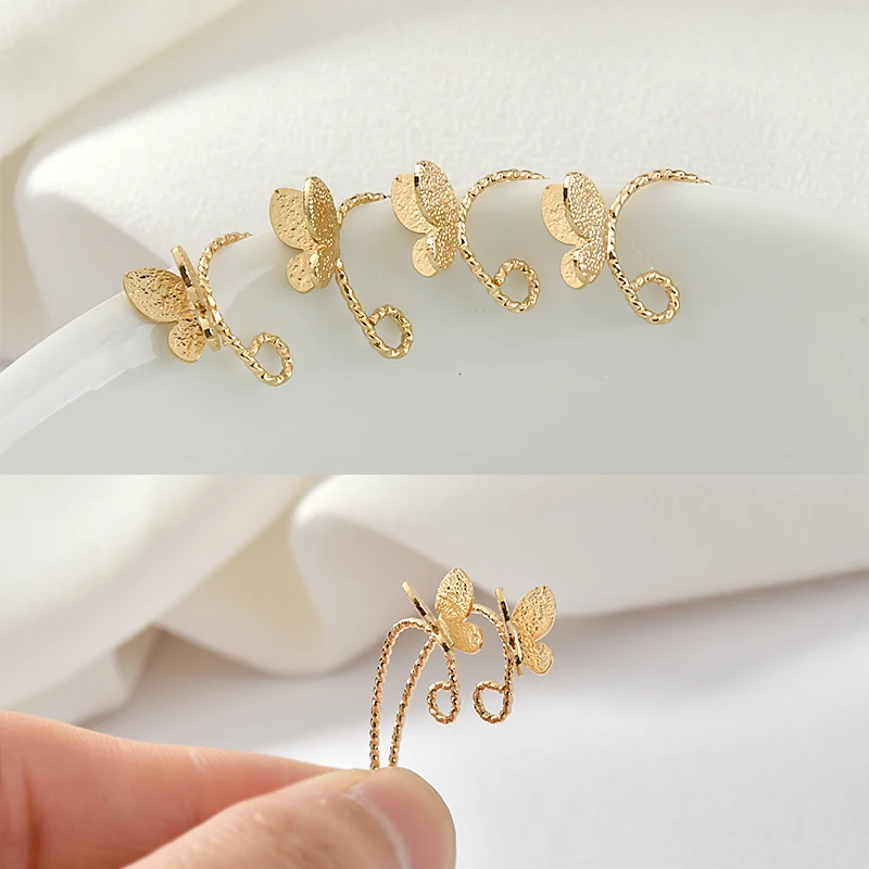 Copper Plated 18K Real Gold Sand Butterfly Flower Ear Ring Earrings Pendant DIY Handmade Rings Accessories 4pcs | Украшения и