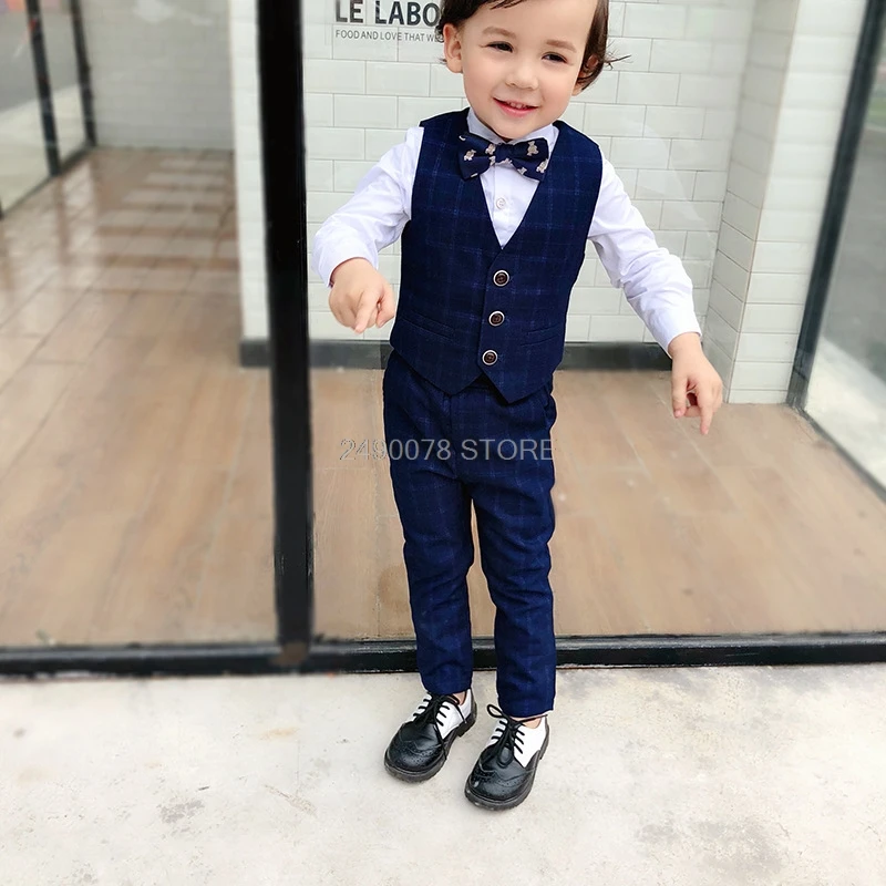 Children Formal Tuxedo Blazer Vest pants 3Pcs Set Flower Boys Wedding Suit Kids Performance Host Dance Party Dress Costume boys suit set