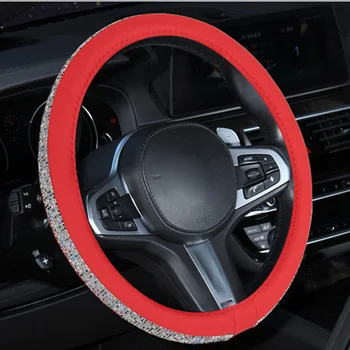 

Thread Steering Wheel Cover Anti-slip Rhinestone Replacement For Girls Ladies Car