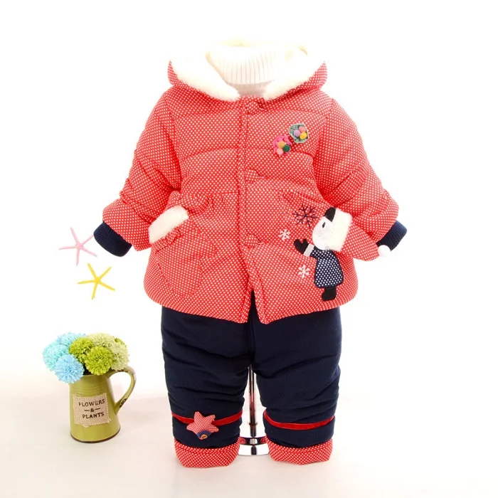 Коллекция года, зимняя куртка для девочек, комплект одежды детский зимний костюм хлопковая куртка Детская куртка+ штаны зимний комбинезон из 2 предметов для маленьких девочек - Цвет: red chirismas