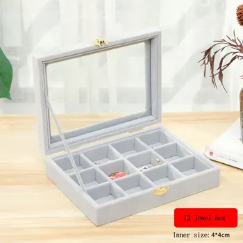 

storage box 24 jewel box Display Case Box Earring Ring Organizer Jewelry Tray Cufflink Storage Showcase with Clear Glass Lid