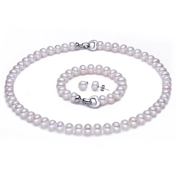 Ювелирные наборы из натурального жемчуга, 8-9 мм, ожерелье из настоящего пресноводного жемчуга, браслет, серьги-гвоздики для женщин, модный подарок