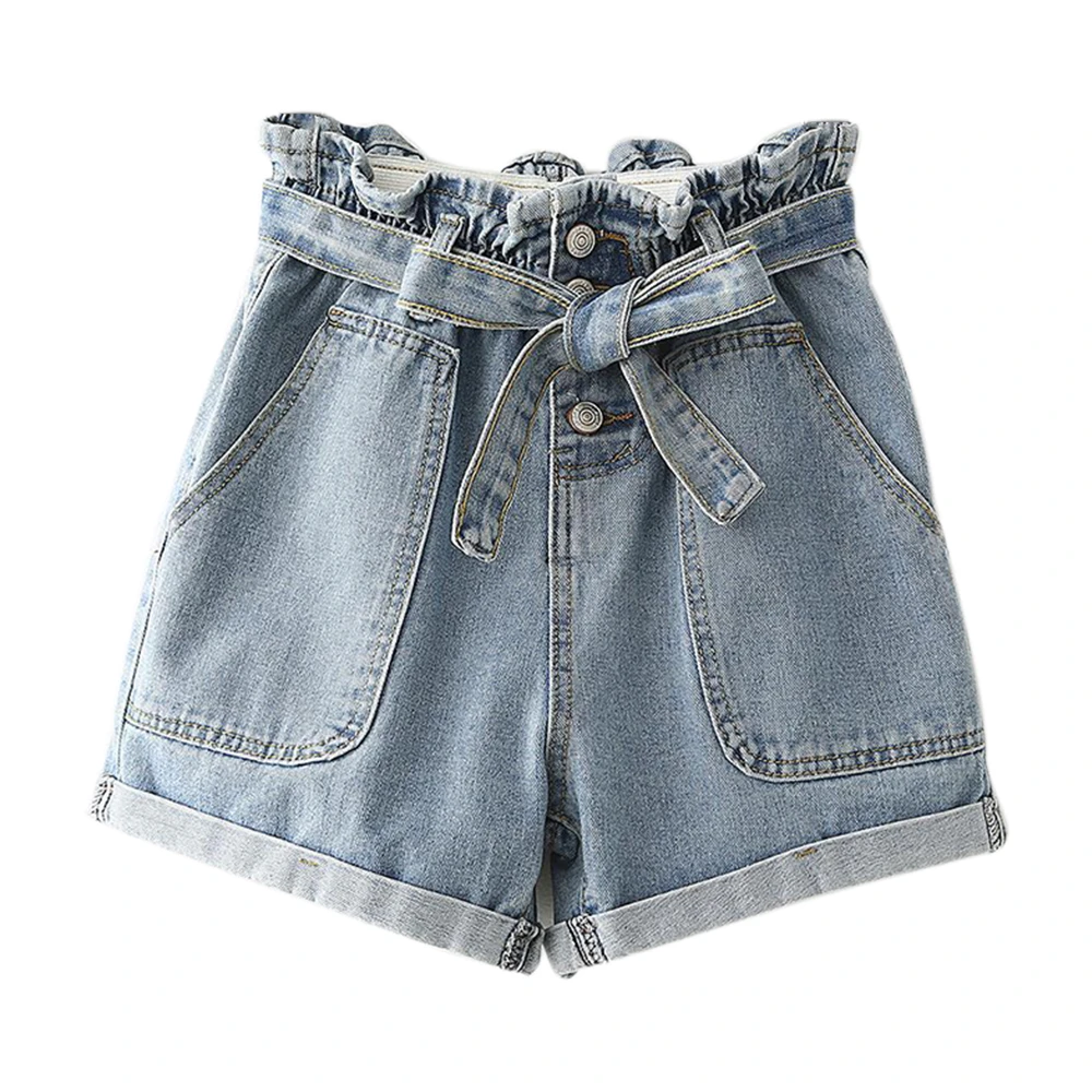 high waisted denim tie shorts