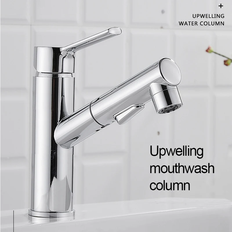 

Splash-Proof Pressurized Pull-out Faucet 3 Function Water Outlet Copper Paint Hot and Cold Basin Faucet Bathroom Facilities