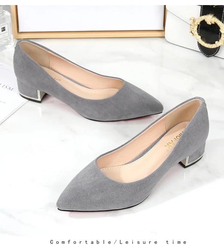 Big Size 34-43 Women Suede Leather Shoes 3.5CM High Heels Ladies Dress Work Shoes Slip On Pumps Woman Square Heels Wedding Shoes