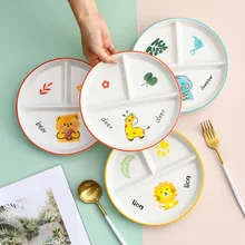 

Japanese-style Cartoon Three-plate Partition Plate Ceramic Partition Eat Fat-reducing Breakfast Plate Partition Children's