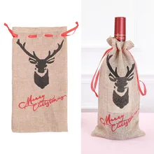 Рождественская упаковка для винных бутылок, 2 шт., Подарочный держатель, сумки с лосем, льняные вечерние сумки, упаковка для шампанского, крышка для бутылки, сумки для конфет