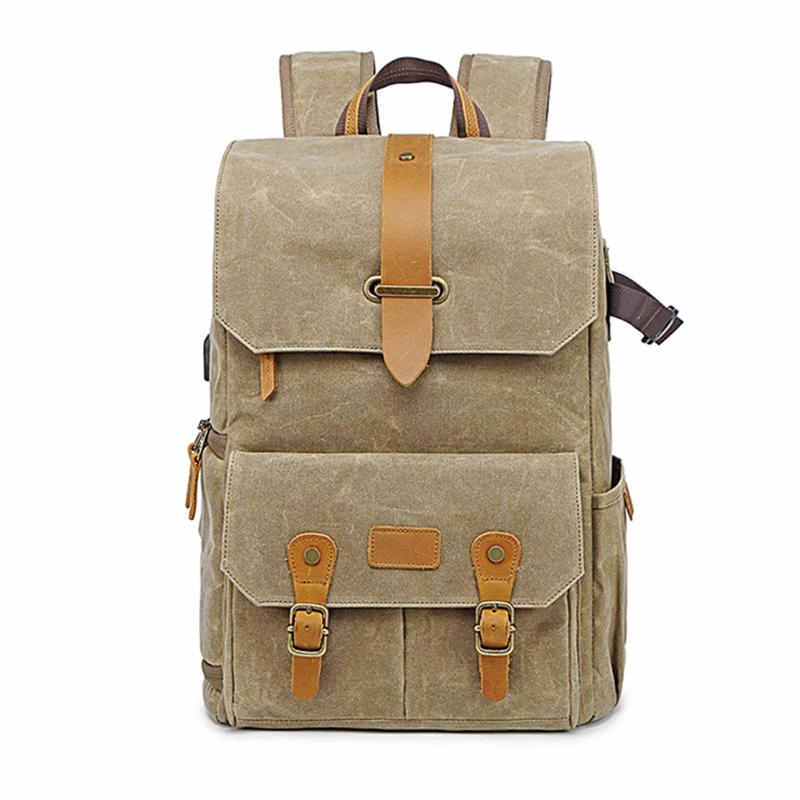 

2019 New Camera USB Bag Camera SLR Shoulder Photography Backpack Waterproof Large Capacity Wax Dye Canvas Backpack Outdoor Bag