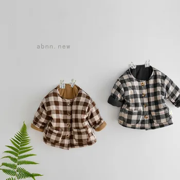 

2020 New Winter Children Warm Cotton Jackets Girls Clothes Kids Baby Plaid Fleece Single-breasted Coats For Boys Outerwears