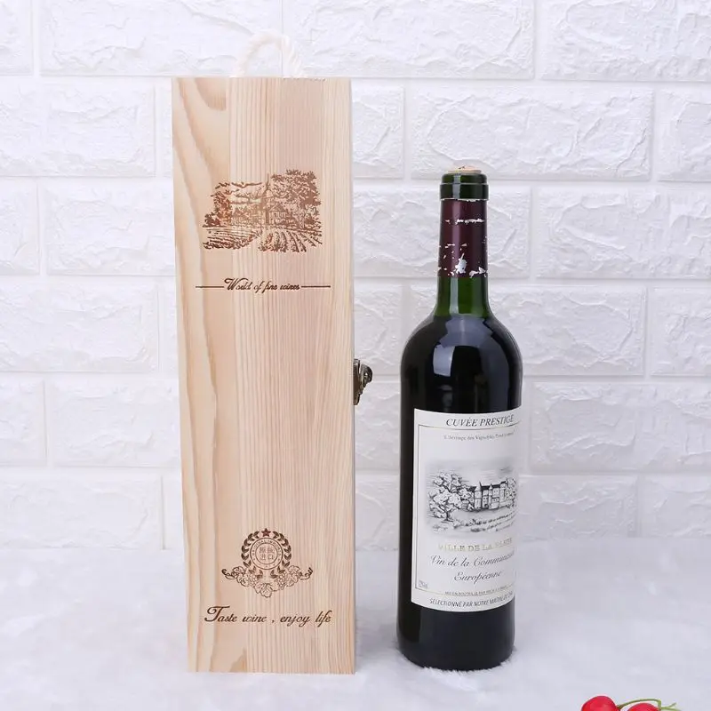 

Retro Empty Single Bottle Red Wine Box Pine Wood Storage Case Container Carrier Grape Whiskey Packing Box