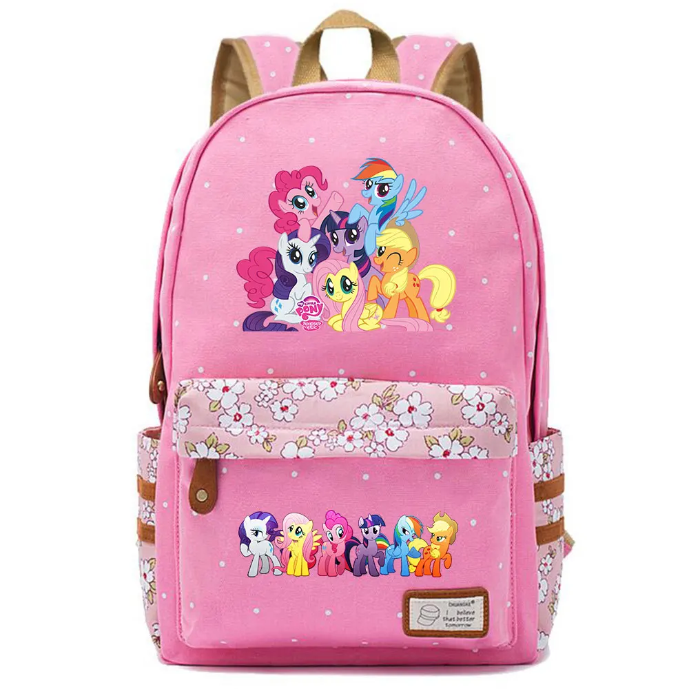 Christmas Cartoon Cutie My Little Pony Flowers Dot Boy Girl School bag Women Bagpack Teenagers Canvas Lady Femme Backpack - Цвет: F17-24