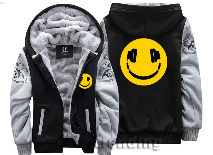 style 2 Модные мужские wo мужские теплые толстые пальто куртка хип хоп наушники Музыка Улыбка лицо молния бархат флис Толстовка Толстовки - Цвет: style 2