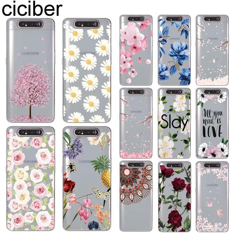 

ciciber Phone Cases for Samsung Galaxy A50 A70 A80 A40 A30 A20 A60 A10 A20e Soft Silicone TPU Cover Flower Plum Blossom Coque