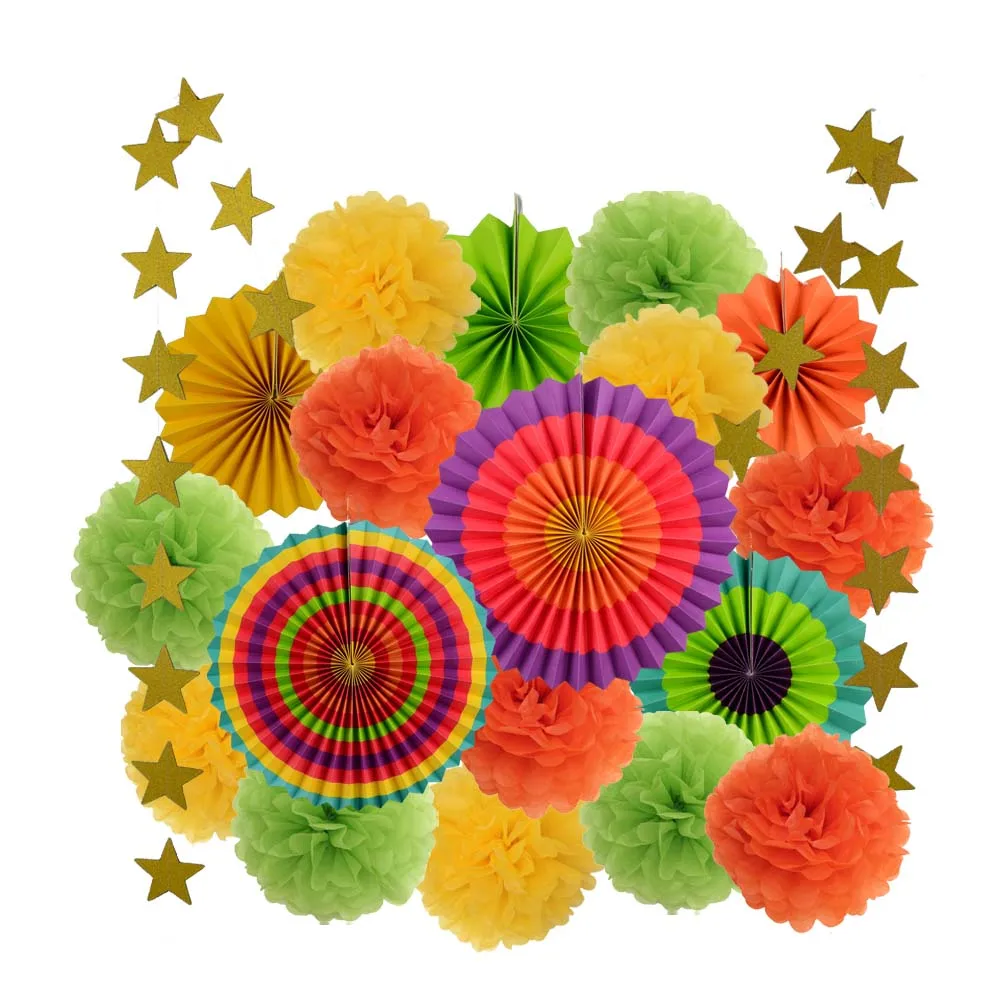 Colorful Set 19 шт./компл. для маленьких девочек мальчик, кукла спящий младенец вечерние пользу висит бумажные поделки для свадьбы День рождения Декор розовый/синий/желтый/фиолетовый Бумага вентилятор с помпонами - Цвет: Colorful Set