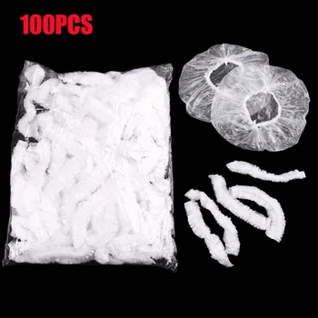 

100pcs/lot Disposable Shower Caps Hat Clear Spa Hair Salon Hotel One-Off Bathing Elastic Shower Cap Bathroom Products Bath Caps