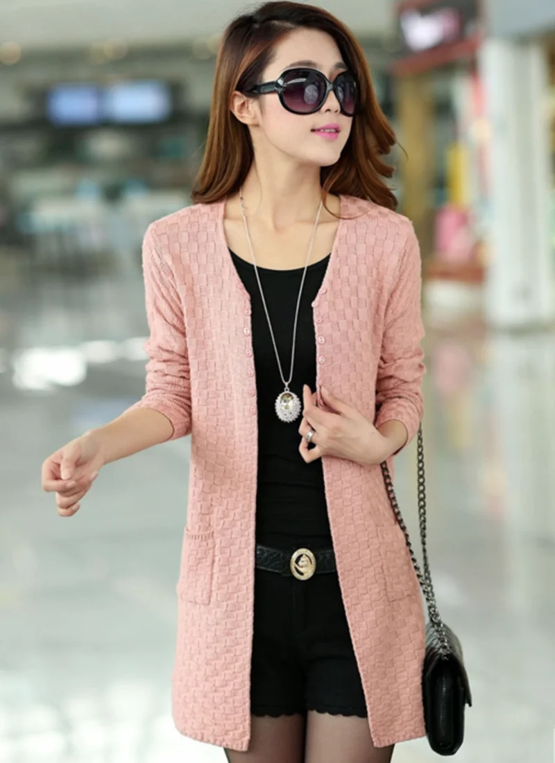 short sleeve cardigan Women Cardigans Vintage Women Spring Autumn Medium-long Cardigan Female Fashion Knitted Outerwear Sweater pink sweater