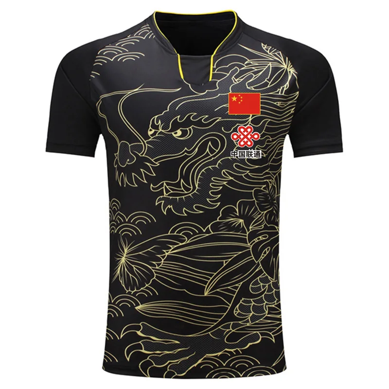Black 1 Shirt Китай Дракон Настольный теннис Трикотажные шорты для мужчин/женщин/детей футболка для пинг-понга комплекты рубашек для настольного тенниса рубашки для настольного тенниса - Цвет: Black 1 Shirt