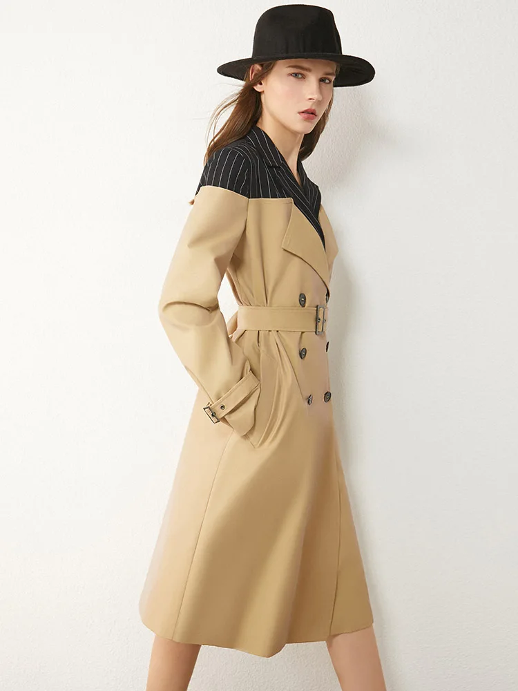 Amii Minimalism Autumn Winter Fashion Women's Trench Coat Causal Spliced Lapel Belt Temperament Women's Windbreaker 12040554