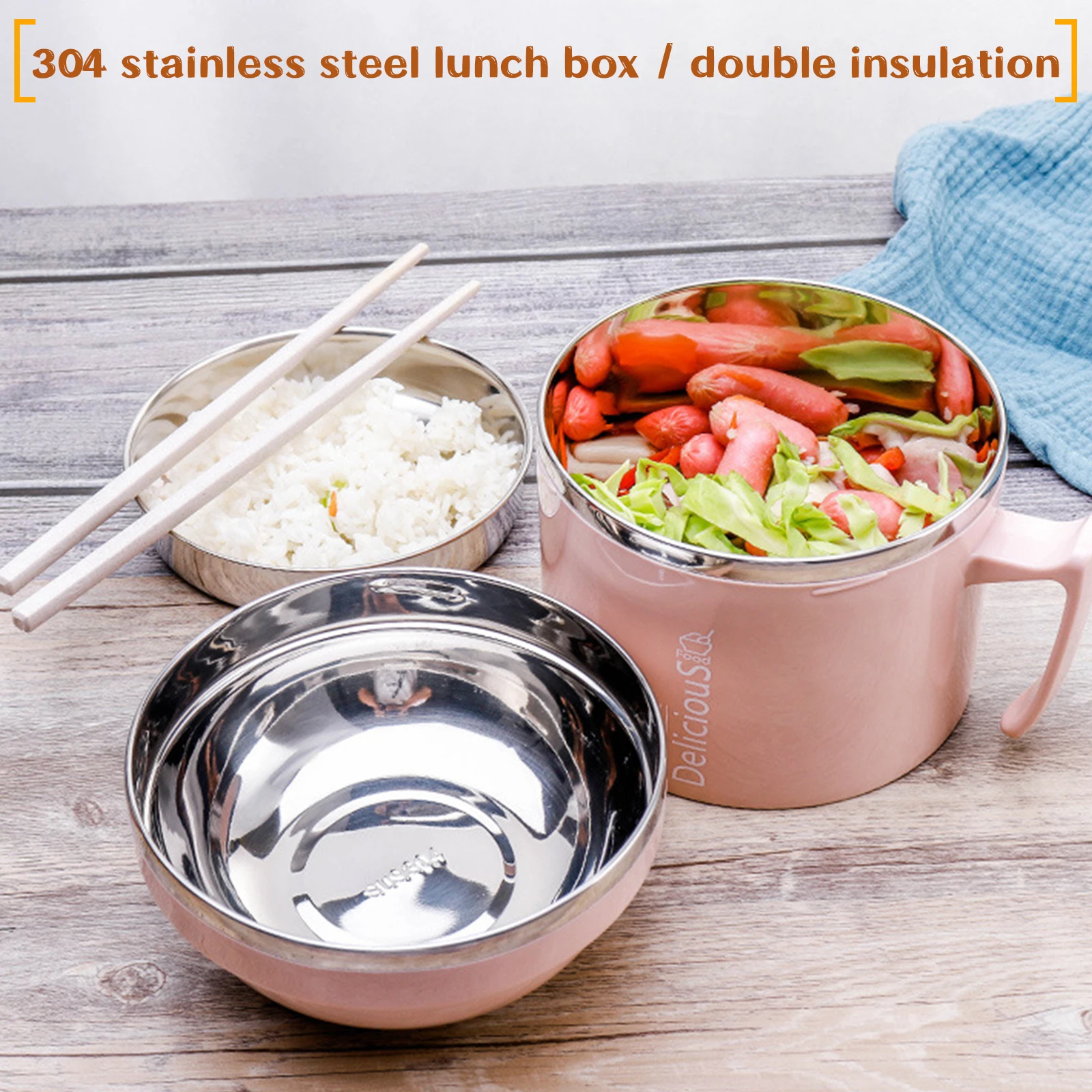 

High Quality 304 Stainless Steel Lunch Box Multi-Purpose Fast Food Cup Double Insulation Student Lunch Box Lunch Box Kitchen