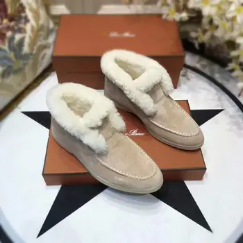 

Timalina Ankle Boots cow-suede-leather Boots natural-fur Warm Winter Boots Slip-on Snow Boots For Women