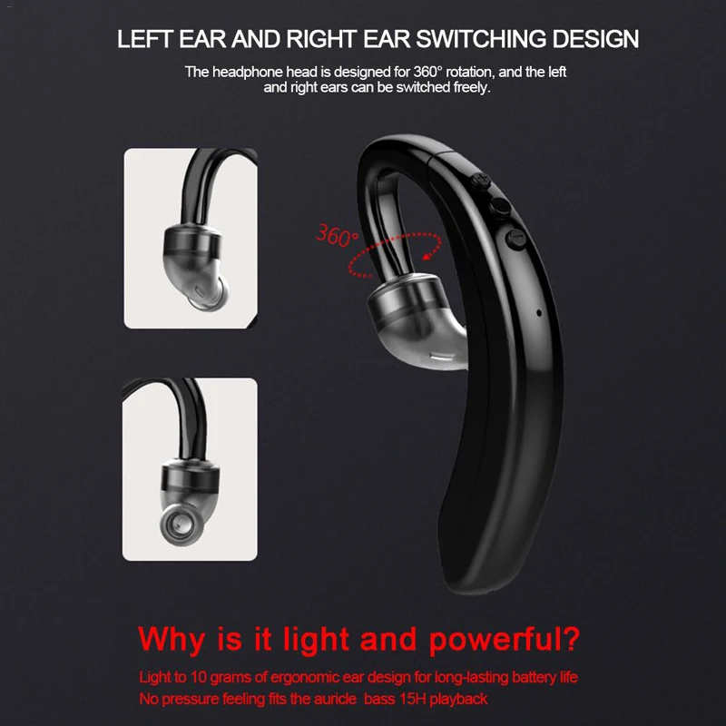 Wireless Bluetooth 5.0 Earphones Stereo Ear Hook Sports Headset Handsfree With Microphone Business Driving Headphones