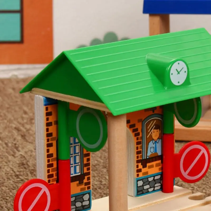 DIY Wooden Road block Station Scene Model Track Accessories Kids Educational Toy 3