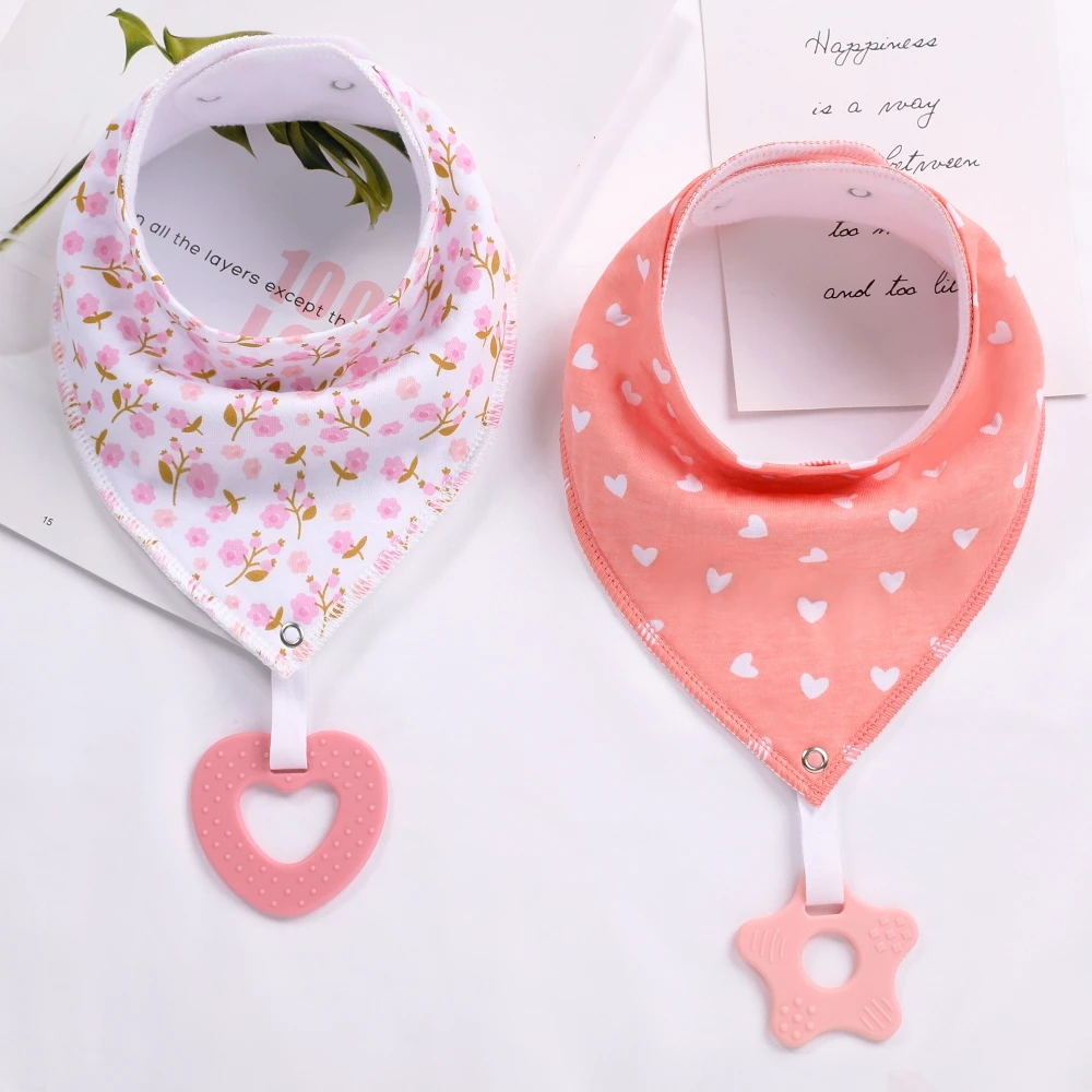 Baby Bandana Bibs with Teething Toys 100% Organic Cotton Bibs Super Absorbent Drool Bib with Teether for Boys & Girls designer baby accessories