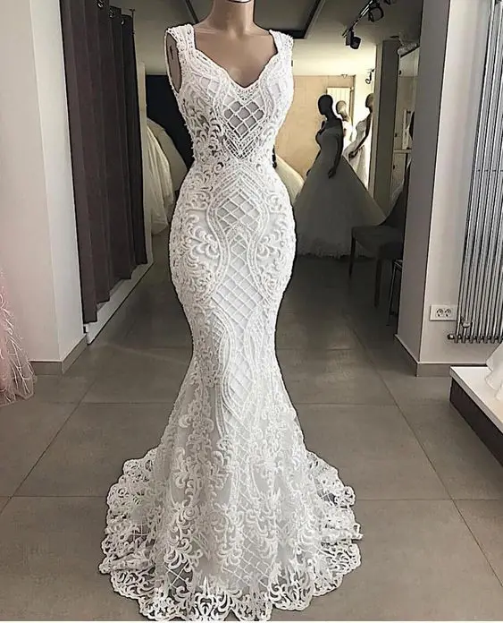^*Best Offers Vestidos De Novia 2020 Luxe Parels Lace White Mermaid Trouwjurken Sexy V-hals Mouwloze Bridal Bruidsjurken Bruid Jurk ^*Best Offers Vestidos De Novia 2020 Luxe Parels Lace White Mermaid Trouwjurken Sexy V-hals Mouwloze Bridal Bruidsjurken Bruid Jurk