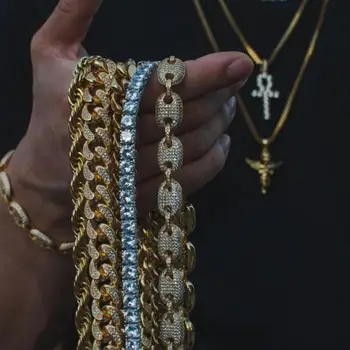 

Chain Necklace Bracelet Grillz for Men Women Iced Out Hip Hop Jewelry