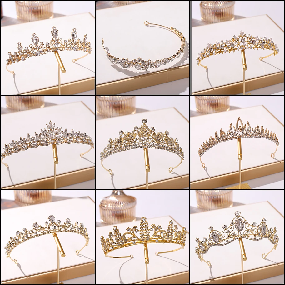 Женская Золотая тиара свадебная корона с жемчугом аксессуары для волос 2021 |