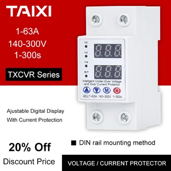 

Dual display voltage protector adjustable digital over low voltage device din rail 220/230V 1A 3A 6/10/63A Over Current re-close