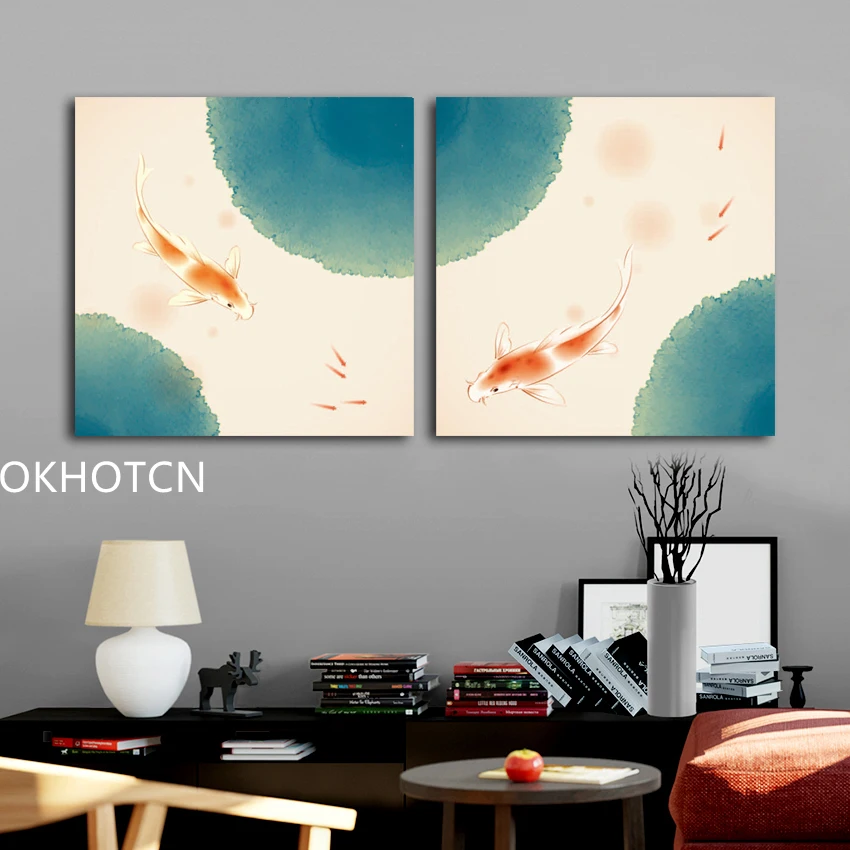Lucky carp Canvas Painting Chinese Style Nordic Poster Wall Pictures for Living Room Home Decoration Posters and Prints | Дом и сад