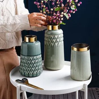 

Modern Decor Vase Home Flower Arrangement Flower Living Room Modern Creative Carved Handmade Ceramic Vase Home Room Ornament