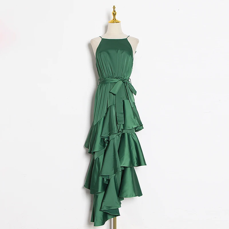 TWOTWINSTYLE элегантные каскадные платья с рюшами женские спагетти ремень без рукавов Высокая талия асимметричное платье женская мода