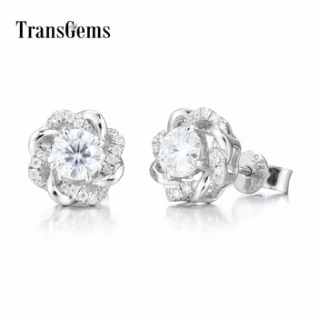 

Transgems 14K 585 White Gold Center 5mm F Colorless VVS Moissanite Gold Earrings for Women Birthday Anniversary Gifts Push Back