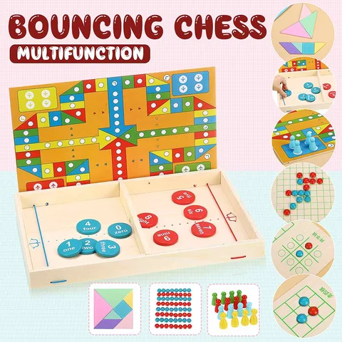 Jogo de Xadrez Jogo de Quebra-cabeça de Vôo 6 em 1 Multifunction Saltando Xadrez Gamão Cinco-passo Crianças Clássico Conjunto Brinquedo ir