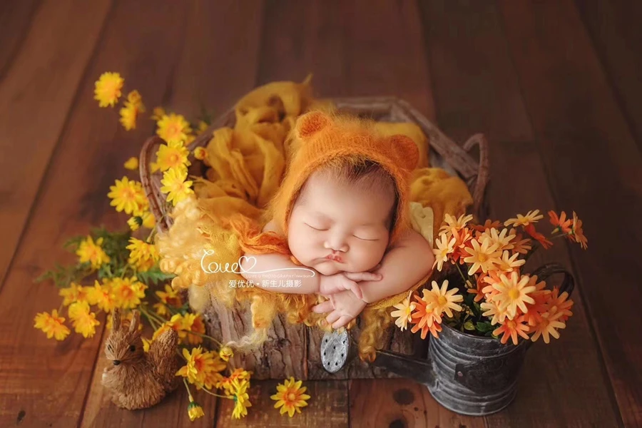 Деревянная миска для фотосъемки новорожденных реквизит для фотосессии винтажный ребенок позирует ведро с ручкой,# P2904