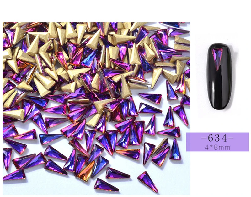 Lamemoria 10pcs Triangle Rhinestones 3D Nail Art Charms AB Color Flame Rhinestone Gold Bottom Gems Holo Nail Decoration Manicure - Цвет: 634 10pcs