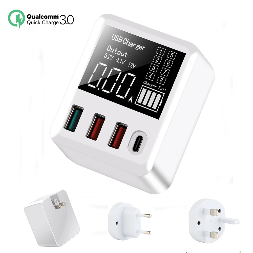 Portable Charger USB Type C Charger 30w Quick Charge 3.0 Phone Charger Led Display Usb Charger For Iphone Samsung Travel Adapter