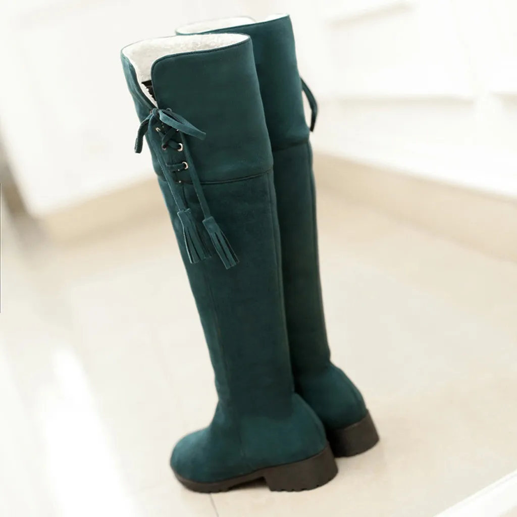 Обувь; Модные женские ботинки; zapatos de mujer; женские теплые сапоги до колена с бахромой; плотные теплые высокие сапоги; Студенческая обувь; большие размеры