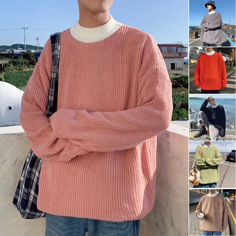 Winter Men's In Warm Cashmere Coats Clothes Loose Lazy Wind Knitting Mens Woolen Sweaters Brand Keep 6 Color Pullover M-2XL | Мужская