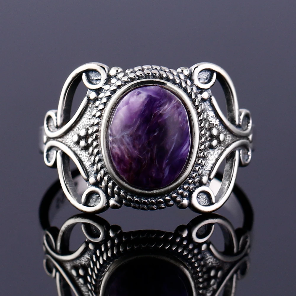 Nasiya в богемном стиле Стиль 8x10 мм Овальный Фиолетовый Синий танзанит кольца для Для женщин 925 серебро ювелирные изделия из драгоценных металлов, украшения для Юбилей вечерние подарок