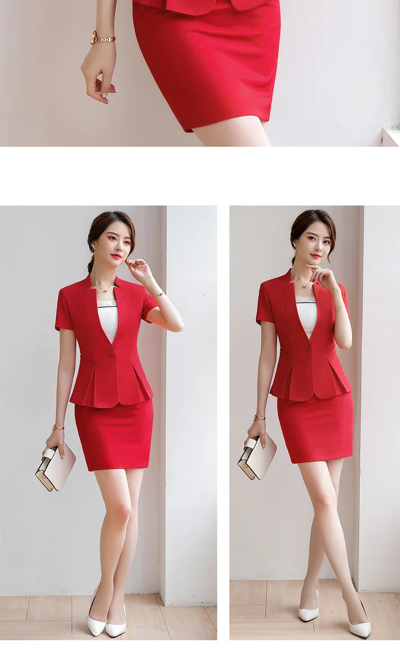 Fashion Short Sleeve Suit Women's Temperament Slim Blazer Skirt Ladies Pants Office Business Interview Blazer-with-skirt-set