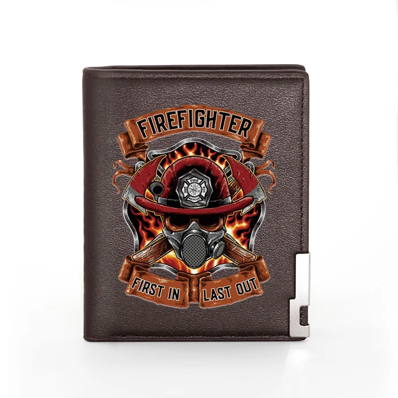 Men Women Leather Wallet Firefighter Control Cover Billfold Slim Credit Card/ID Holders Inserts Money Bag Male Short Purses 