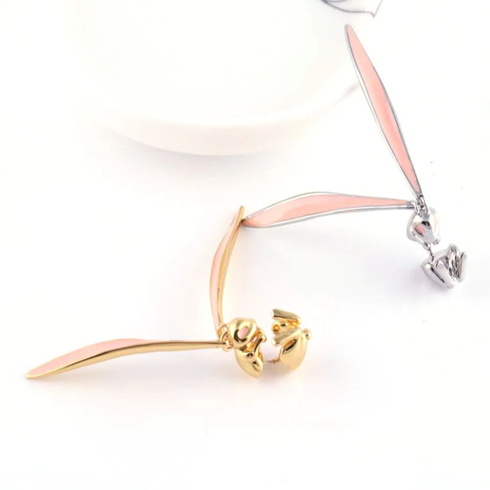 Drop Earrings Dangle Earrings Fashion Lovely Shiny Rhinestone Pink Long Rabbit Ear Glaze Metal Design For Women Girls Party Gift