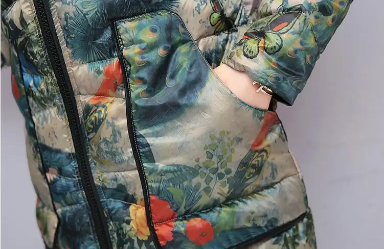 

2019 New Winter Thin Cotton Coat Women's Mid-length Mom Coat Ethnic-Style Fashion Printed Cotton-padded Jacket Cotton-padded Clo